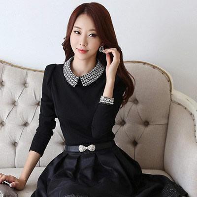 韩版修身高腰连衣裙